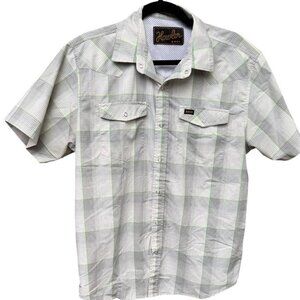 Howler Bros Mens Medium Short Sleeve Plaid Shirt Button-Up Lightweight GreenGray